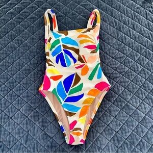 Tabitha Brown Target Swimsuit Women XS One Piece Palm Leaves Cream Tropical BB